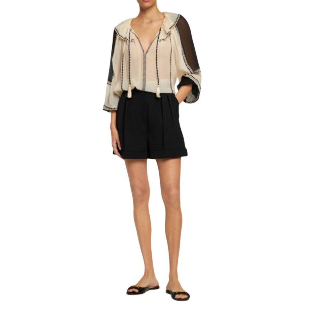 Ulla Johnson Cream and Black Peasant Blouse - Picture 2 of 13